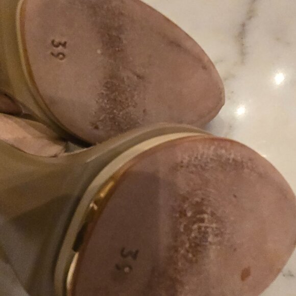 Metallic Rose Gold Stiletto Heel Sandals with Ankle Strap - Picture 6 of 10